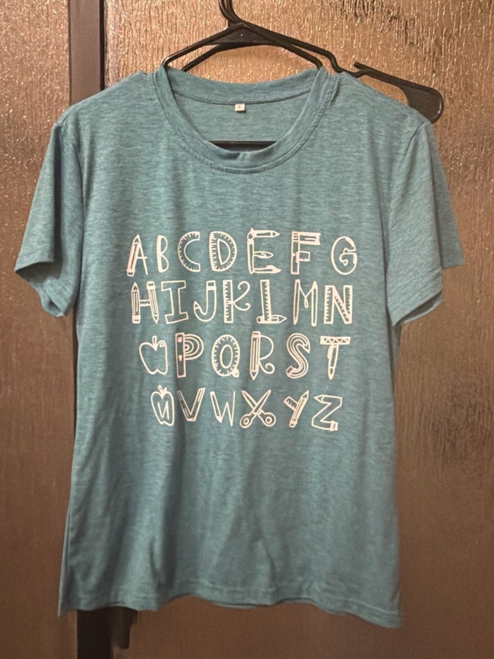 Women’s Short Sleeve Graphic Tee - Teal Alphabet Print